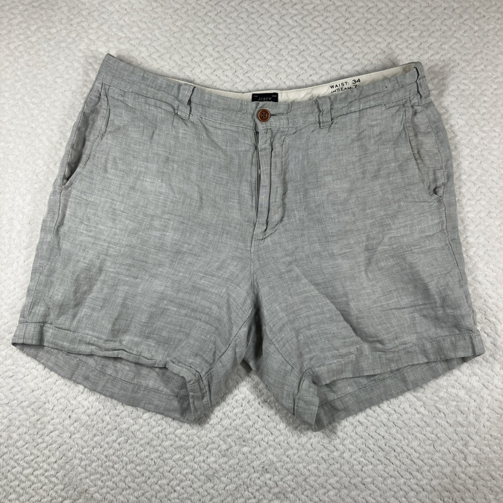 J. Crew Stanton Baird McNutt 100% Linen Shorts Gray Casual Mens‎ Sz 34 Inseam 7"